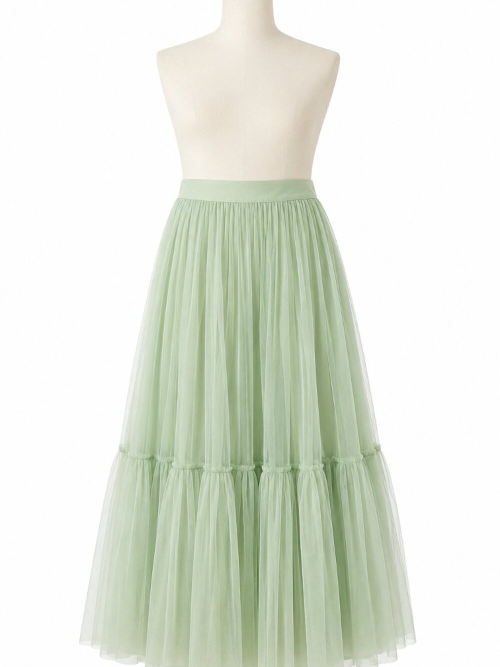 La Felicita Creations XS Mint Green Tiered Tulle Skirt Ruffle Midi A-Line
